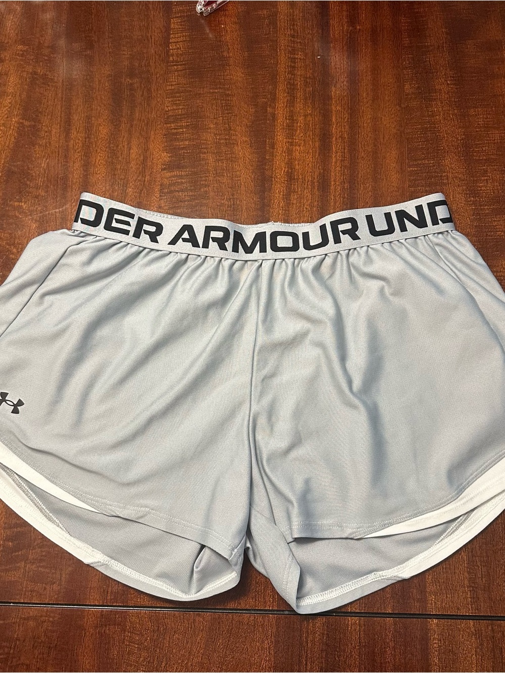 Under Armour Women's Light Gray Athletic Shorts with Branded Waistband